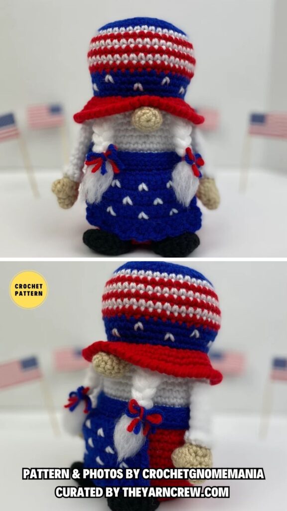 7. Patriotic American Woman Amigurumi - 8 Festive & Fun Crochet Independence Day Gnomes - The Yarn Crew