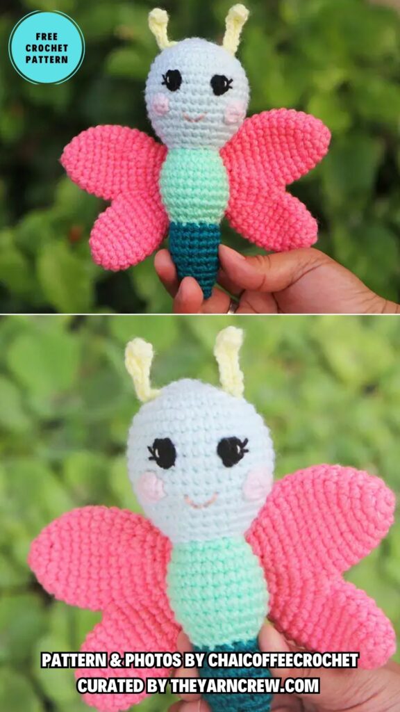 11. Bella the Butterfly Crochet Rattle - 15 Free Beautiful And Colorful Crochet Butterflies Patterns - The Yarn Crew