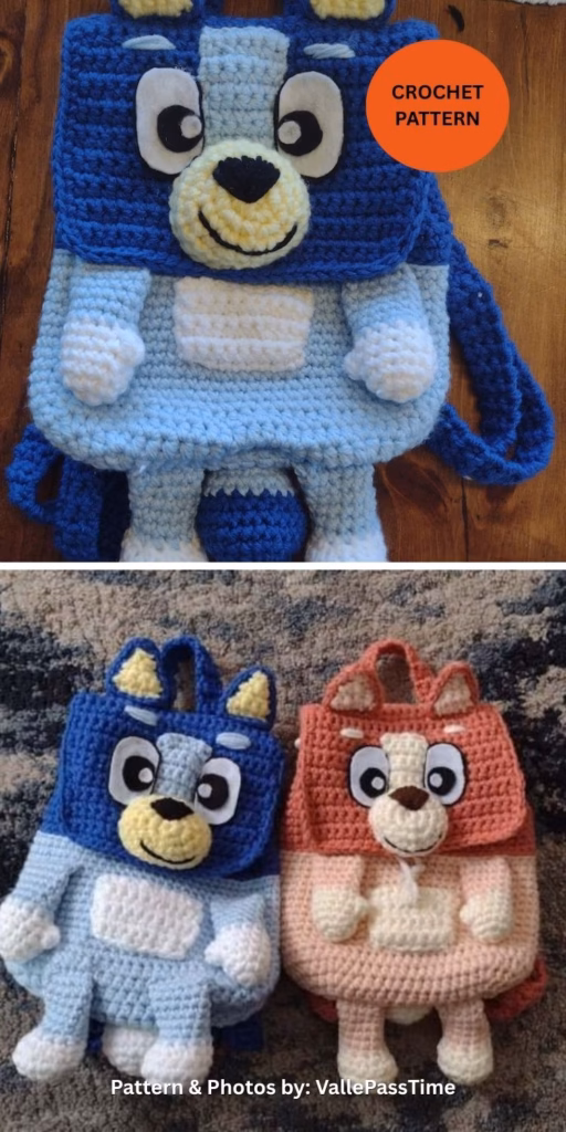 Blue Heeler Character Backpack - 7 Crochet Dog Backpack Patterns _ Gifts For Dog Lovers