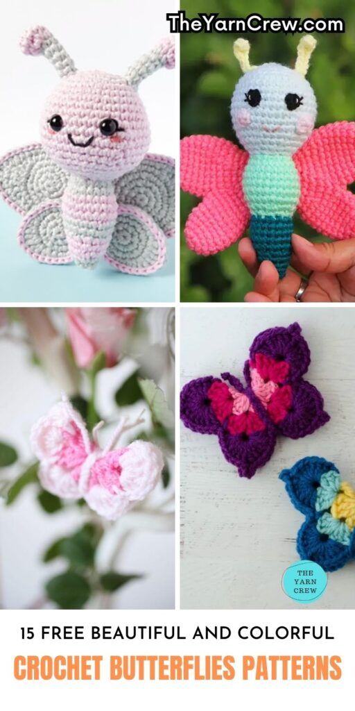 PIN 1 - 15 Free Beautiful And Colorful Crochet Butterflies Patterns - The Yarn Crew