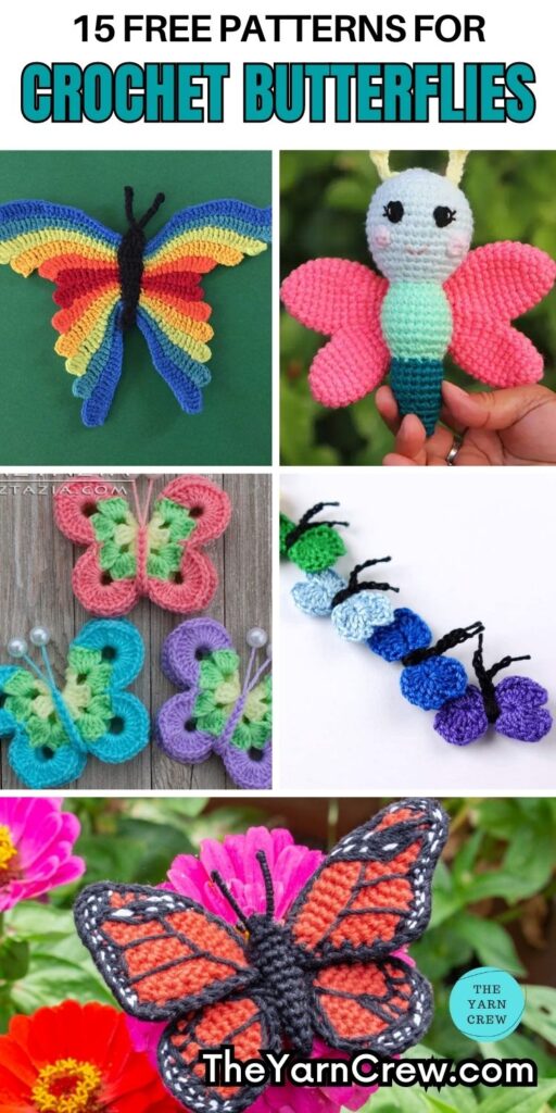 PIN 2 - 15 Free Patterns For Crochet Butterflies - The Yarn Crew