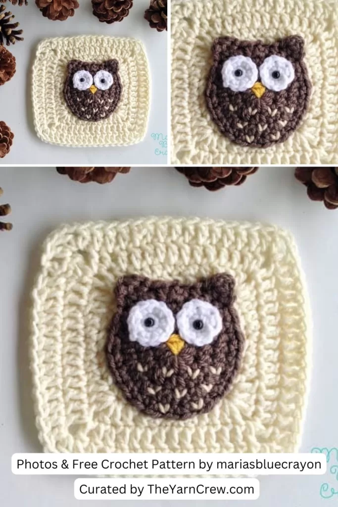 4. CROCHET OWL APPLIQUE – FREE CROCHET PATTERN - The Yarn Crew