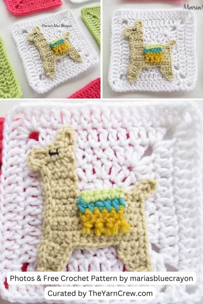7. CROCHET LLAMA APPLIQUE AND GRANNY SQUARE – FREE CROCHET PATTERN - The Yarn Crew