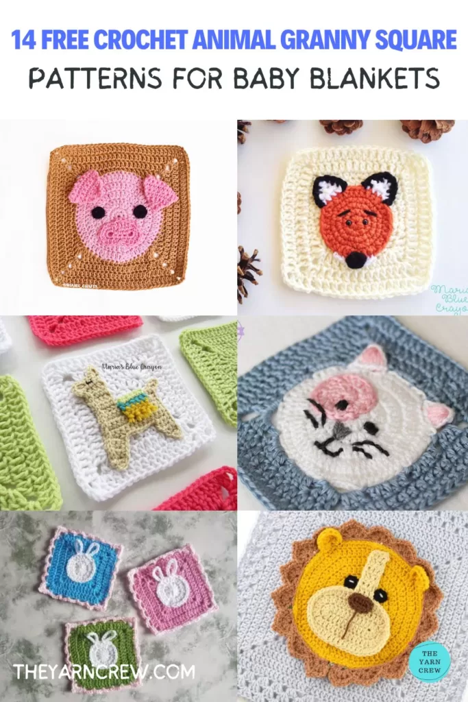 MAIN PIN 1 - 14 Free Crochet Animal Granny Square Patterns For Baby Blankets - The Yarn Crew