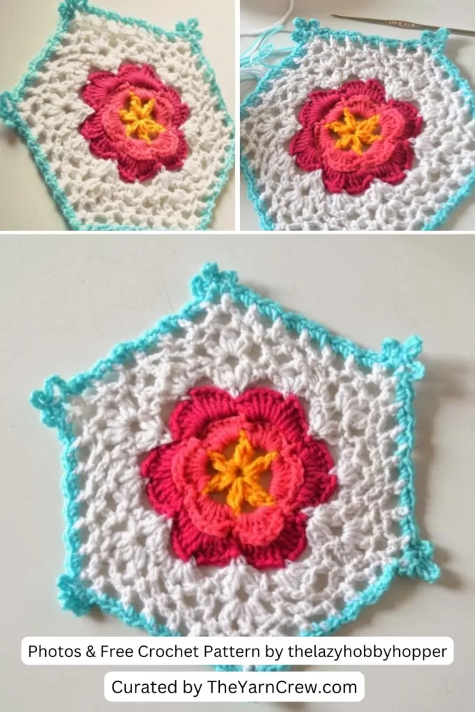 10. Hexagon with flower - free pattern - The Yarn Crew new