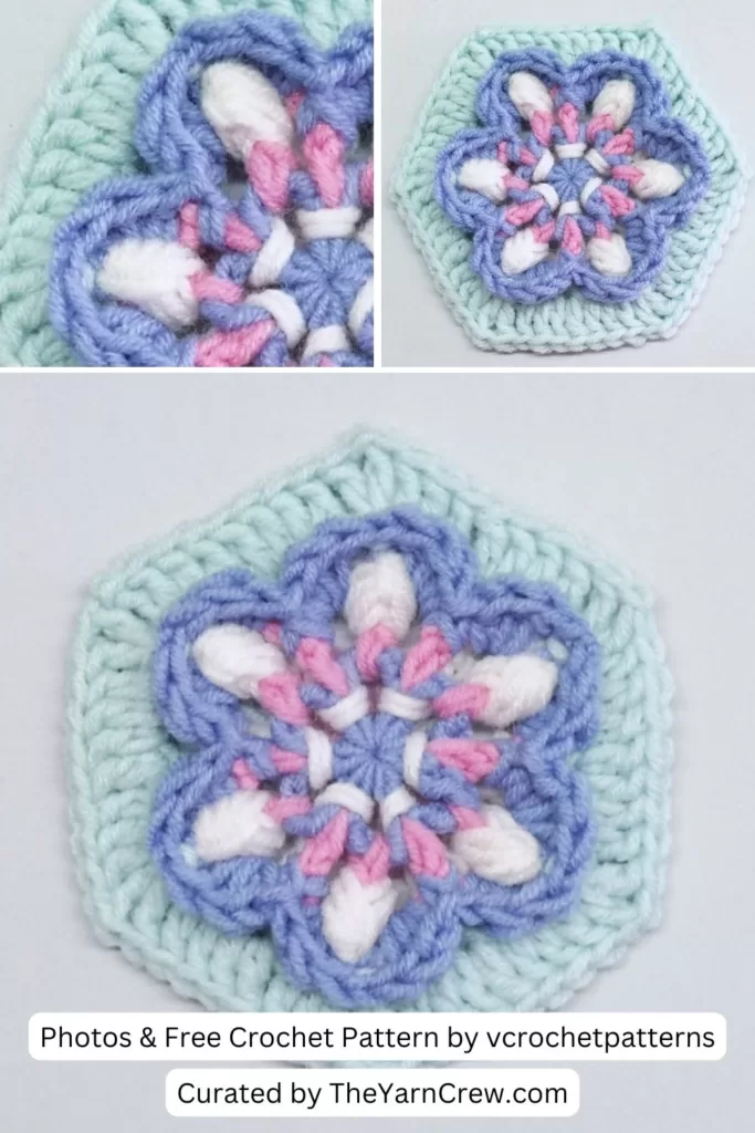 14. Crochet Hexagon Pattern With 3D Flower - The Yarn Crew