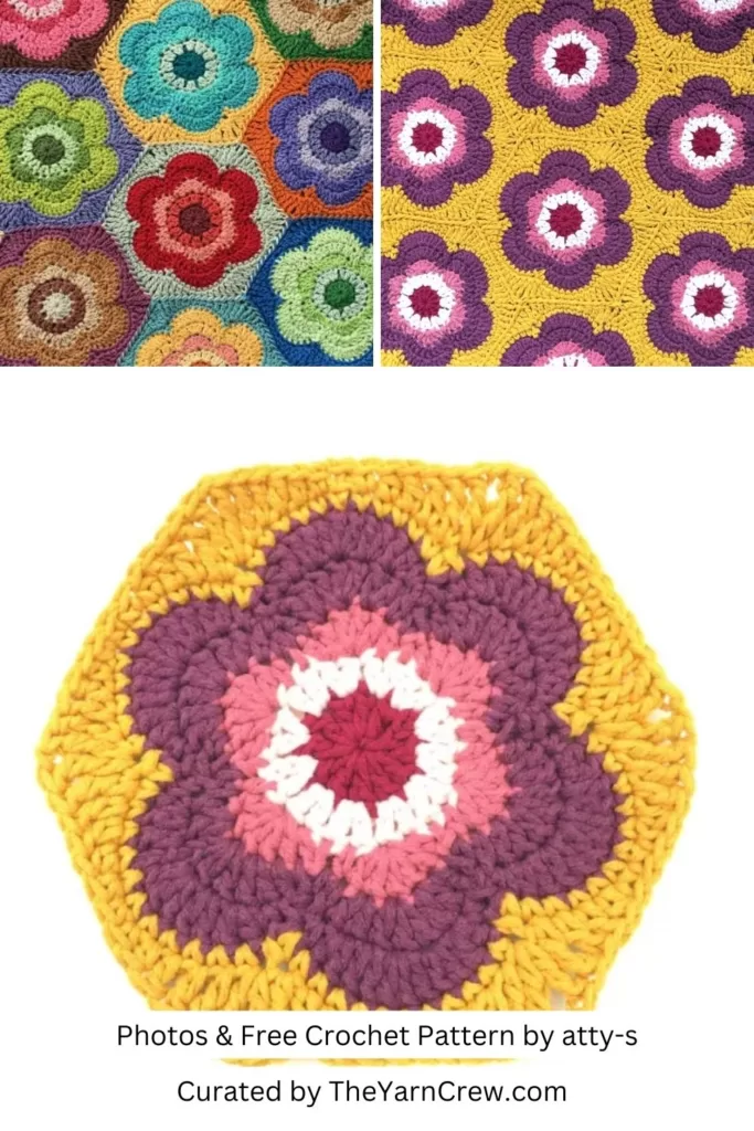 5. Vintage Flower Hexagon Crochet Motif - The Yarn Crew