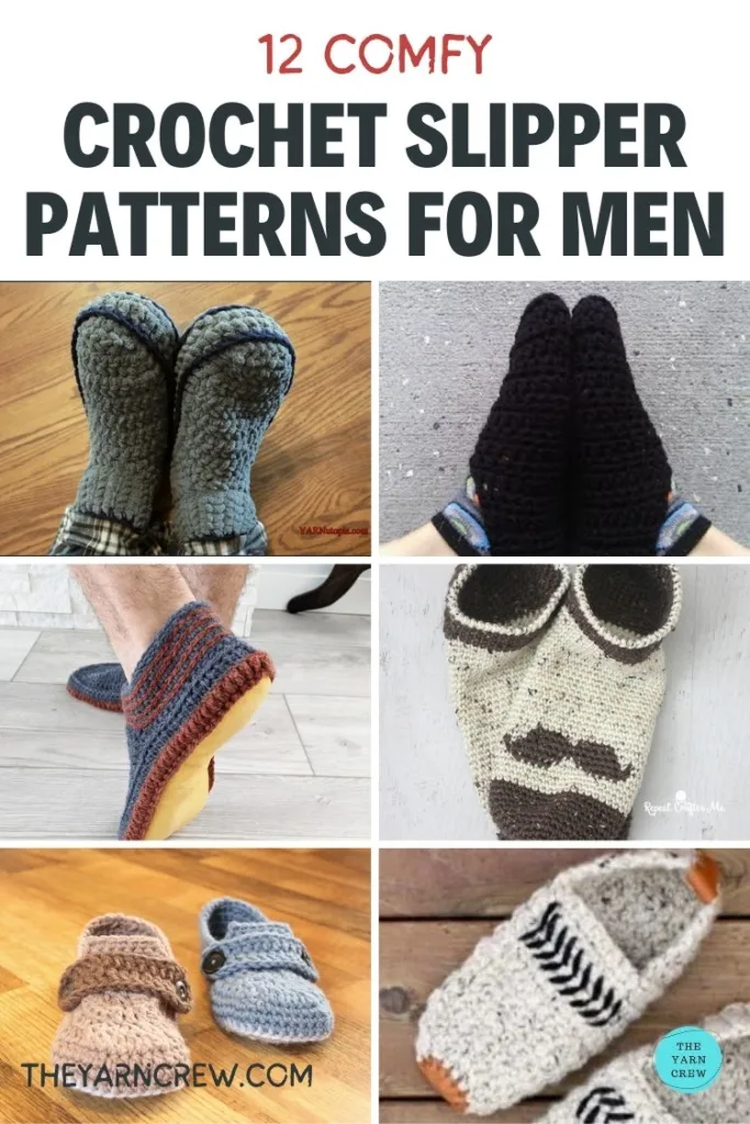 MAIN PIN 1 - 12 Comfy Crochet Slipper Patterns For Men - The Yarn Crew