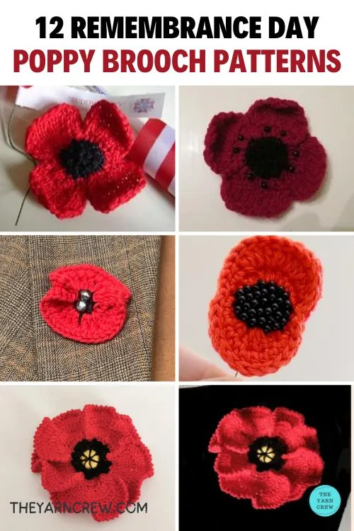 Main Pin 1 - 12 Remembrance Day Poppy Brooch Patterns - The Yarn Crew