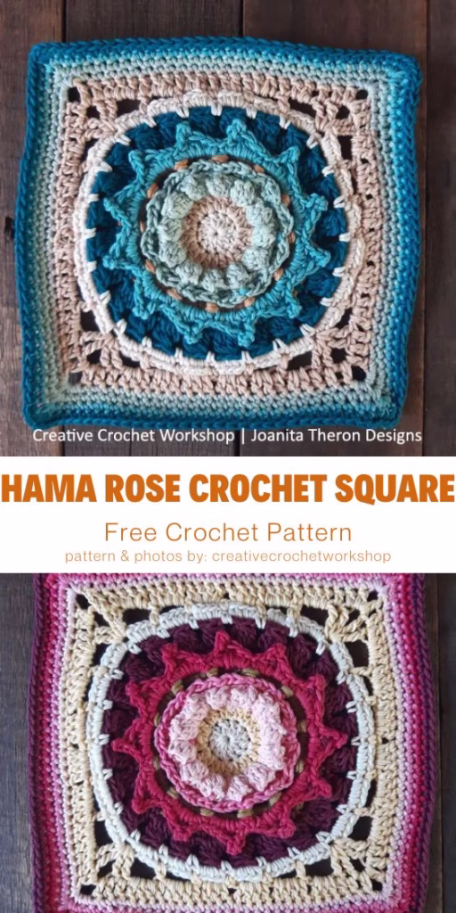 12. Hama Rose Crochet Square
