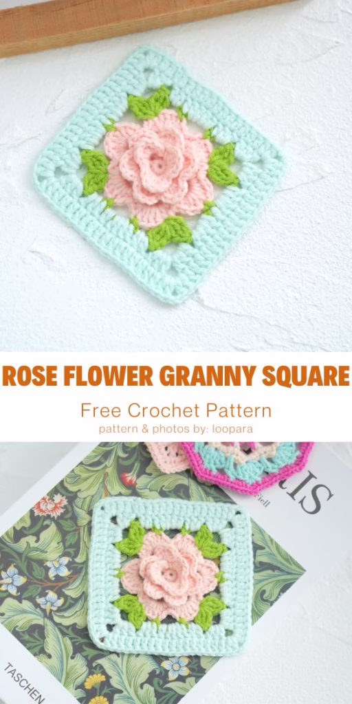 2. Crochet Rose Flower Granny Square Pattern