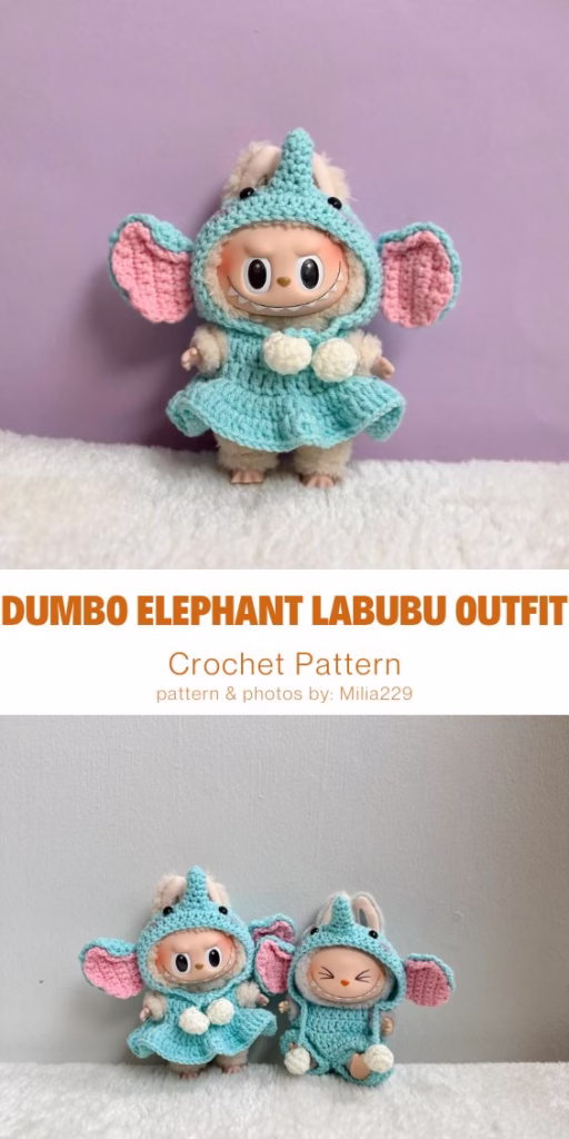 4. Crochet Pattern Dumbo elephant Labubu Outfit