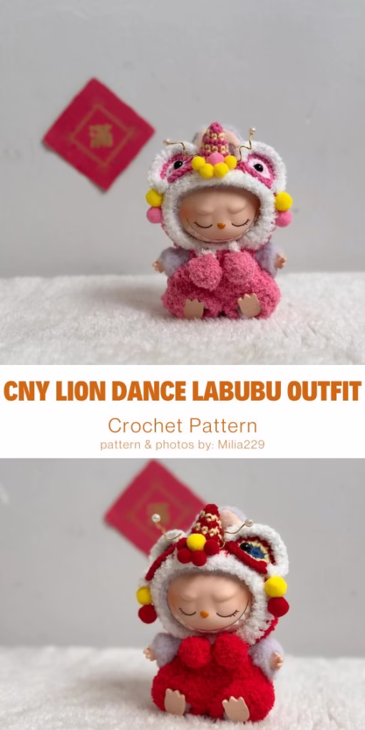 6. Crochet Pattern CNY Lion Dance Labubu Outfit