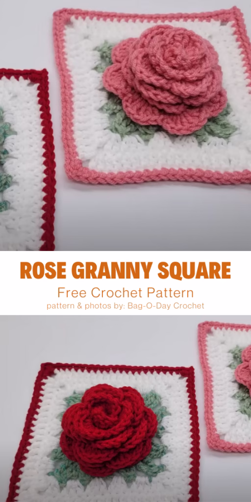 7. Crochet Rose Granny Square Tutorial