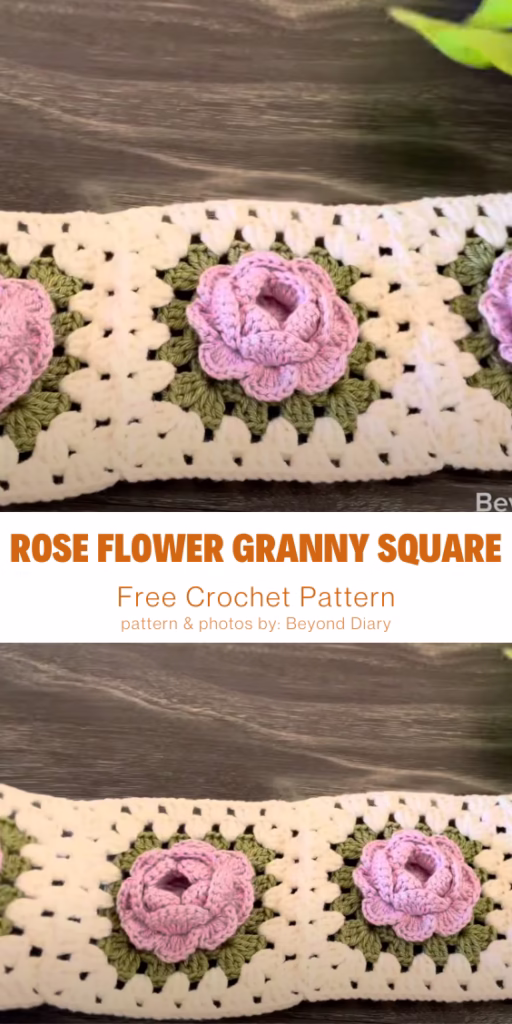 8. Crochet Rose Flower Granny Square