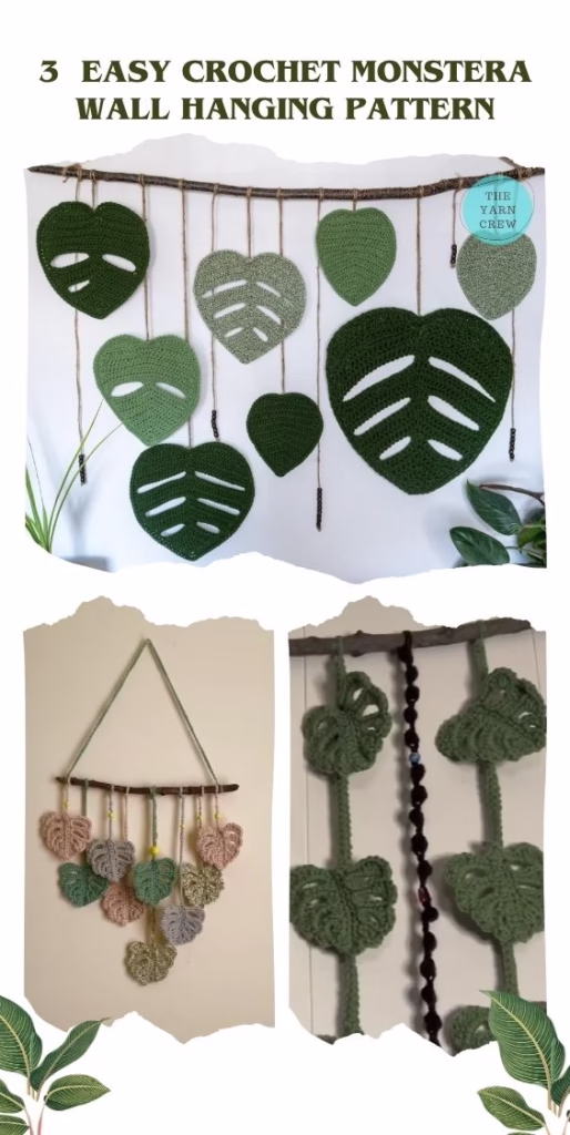 MAIN PIN 1 - 3 Easy Crochet Monstera Wall Hanging Patterns - The Yarn Crew