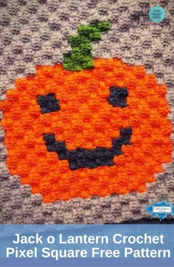 BLOG PHOTO 1 - Jack O' Lantern C2C Pixel Square Free Pattern - Crochet Pattern Curated by TheYarnCrew