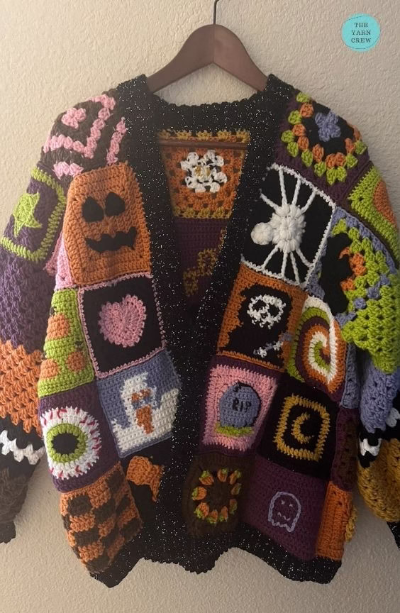BLOG PHOTO 12 - Viral Patchwork Crochet Halloween Cardigan - Crochet Pattern Curated by TheYarnCrew