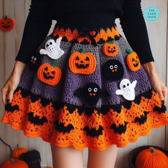 BLOG PHOTO 6 - Halloween Crochet Skirt with Pumpkins and Ghosts - Crochet Pattern Curated by TheYarnCrew