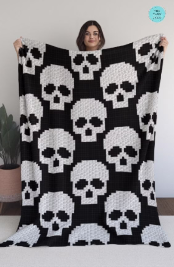 BLOG PHOTO 7 - C2C Crochet Skulls Blanket - Crochet Pattern Curated by TheYarnCrew