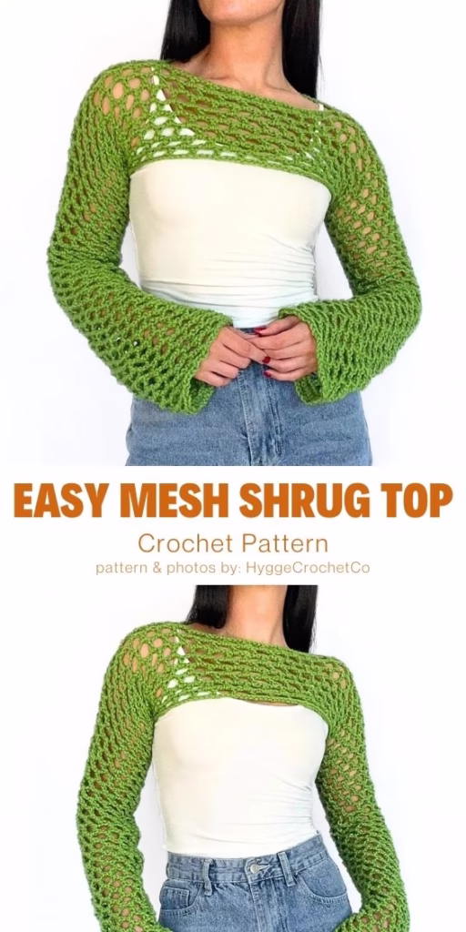 Easy Mesh Shrug Top - 15 Comfy Crochet Bodyless Long Sleeve Top Patterns For Women - Curated by The Yarn Crew
