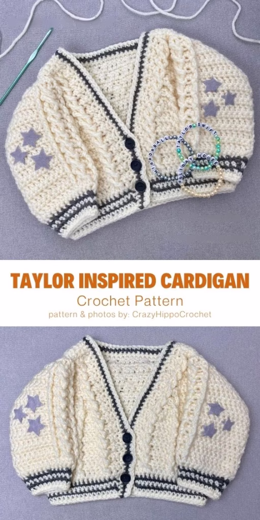 03 - Taylor Inspired Cardigan For Babies - 7 Taylor Swift Inspired Folklore Cardigan Crochet Patterns - The Yarn Crew