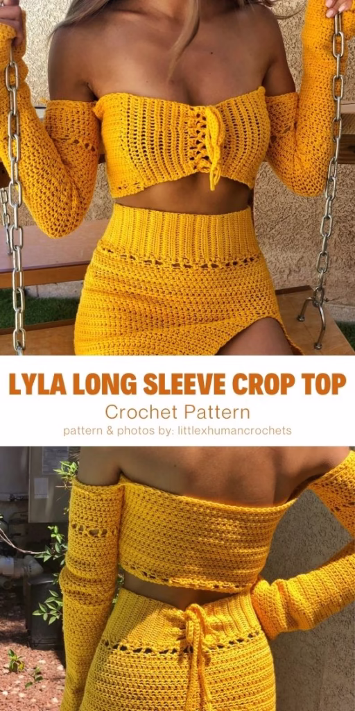 Lyla Long Sleeve Crop Top - 15 Comfy Crochet Bodyless Long Sleeve Top Patterns For Women - Curated by The Yarn Crew