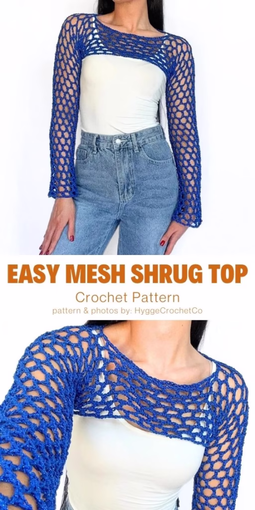 Easy Mesh Shrug Top - 15 Comfy Crochet Bodyless Long Sleeve Top Patterns For Women - Curated by The Yarn Crew