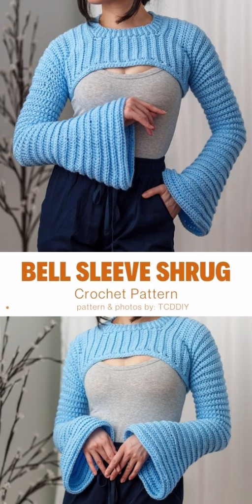 Bell Sleeve Shrug - 15 Comfy Crochet Bodyless Long Sleeve Top Patterns For Women - Curated by The Yarn Crew