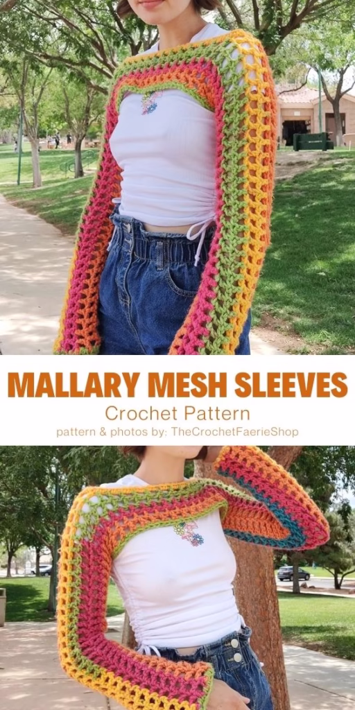 Mallary Mesh Sleeves - 15 Comfy Crochet Bodyless Long Sleeve Top Patterns For Women - Curated by The Yarn Crew